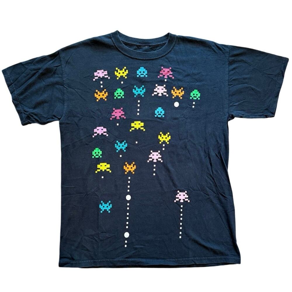 Space Invaders T Shirt 19.5x27 Retro Arcade Pixel Art Game Black Medium